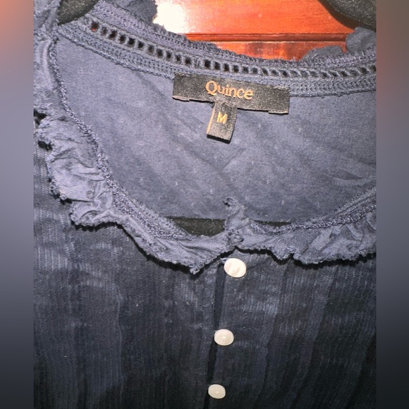 Quince Navy Blue Pintuck Button-Up Blouse - Picture 4 of 8